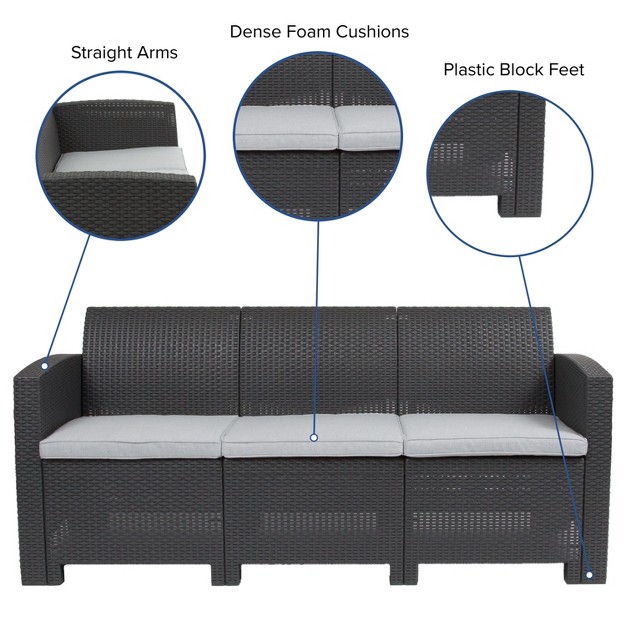 Flash Furniture Faux Rattan Sofa With All weather Cushions