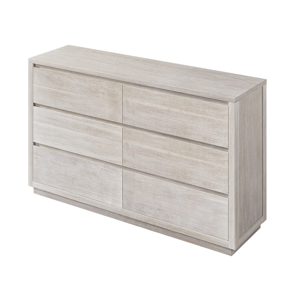 Stone White Wood Veneer 6 Drawer Dresser for Bedroom  Handle Free Drawers with Metal Runners