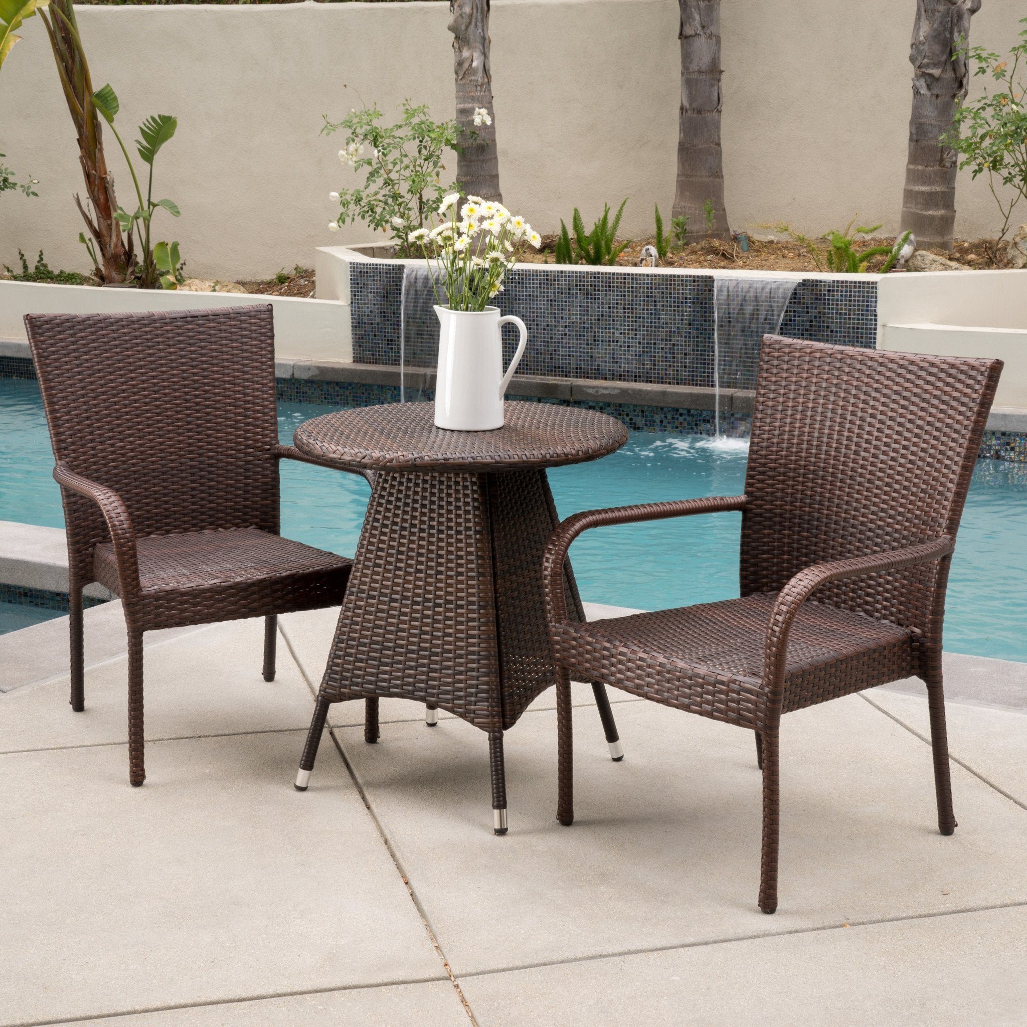 Kory Outdoor 3pc Multibrown Wicker Bistro Set