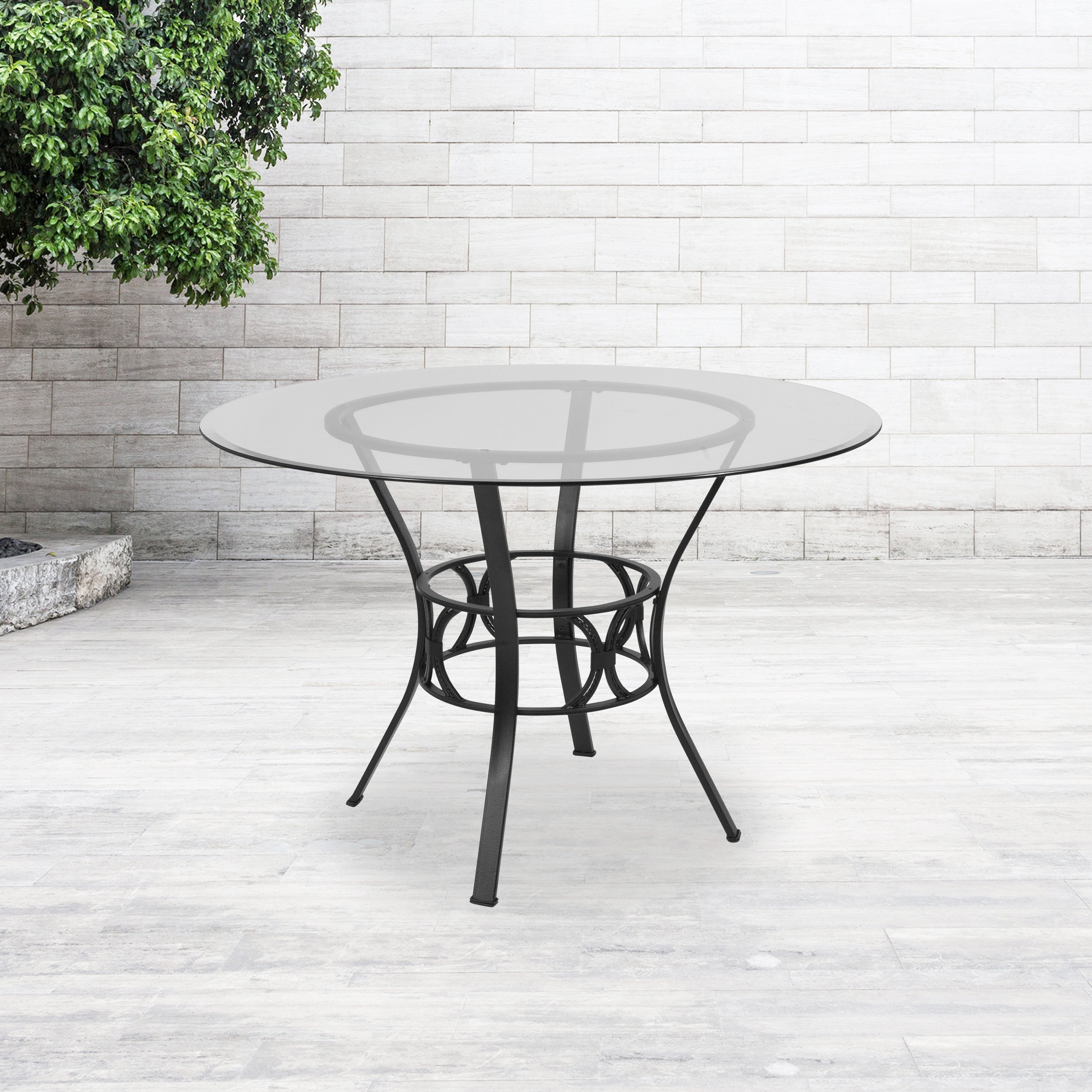 45'' Round Glass Dining Table with Crescent Style Metal Frame