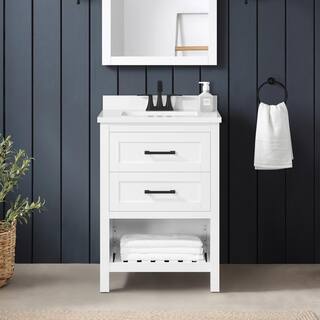 Home Decorators Collection Autumn 24 in. W x 19 in. D x 34.50 in. H Freestanding Bath Vanity in White with White Engineered Stone Top Autumn 24W