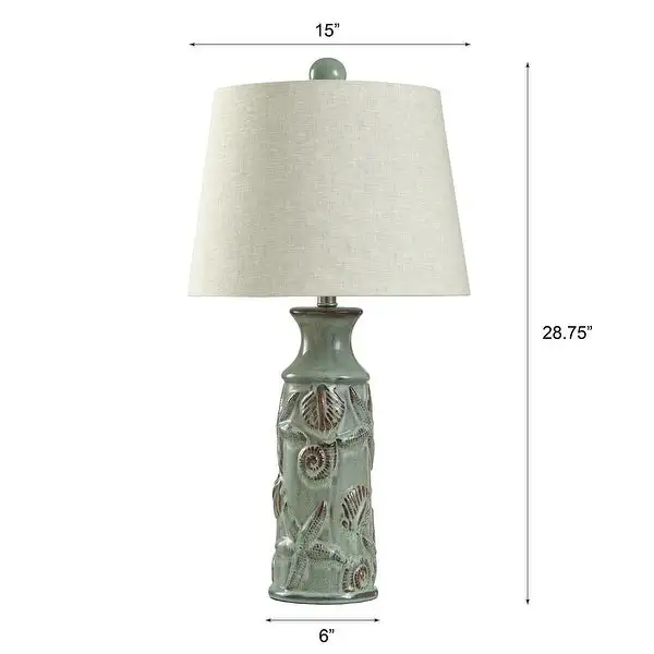 Ceramic Table Lamp - Blue Bay Finish - Beige Linen Shade