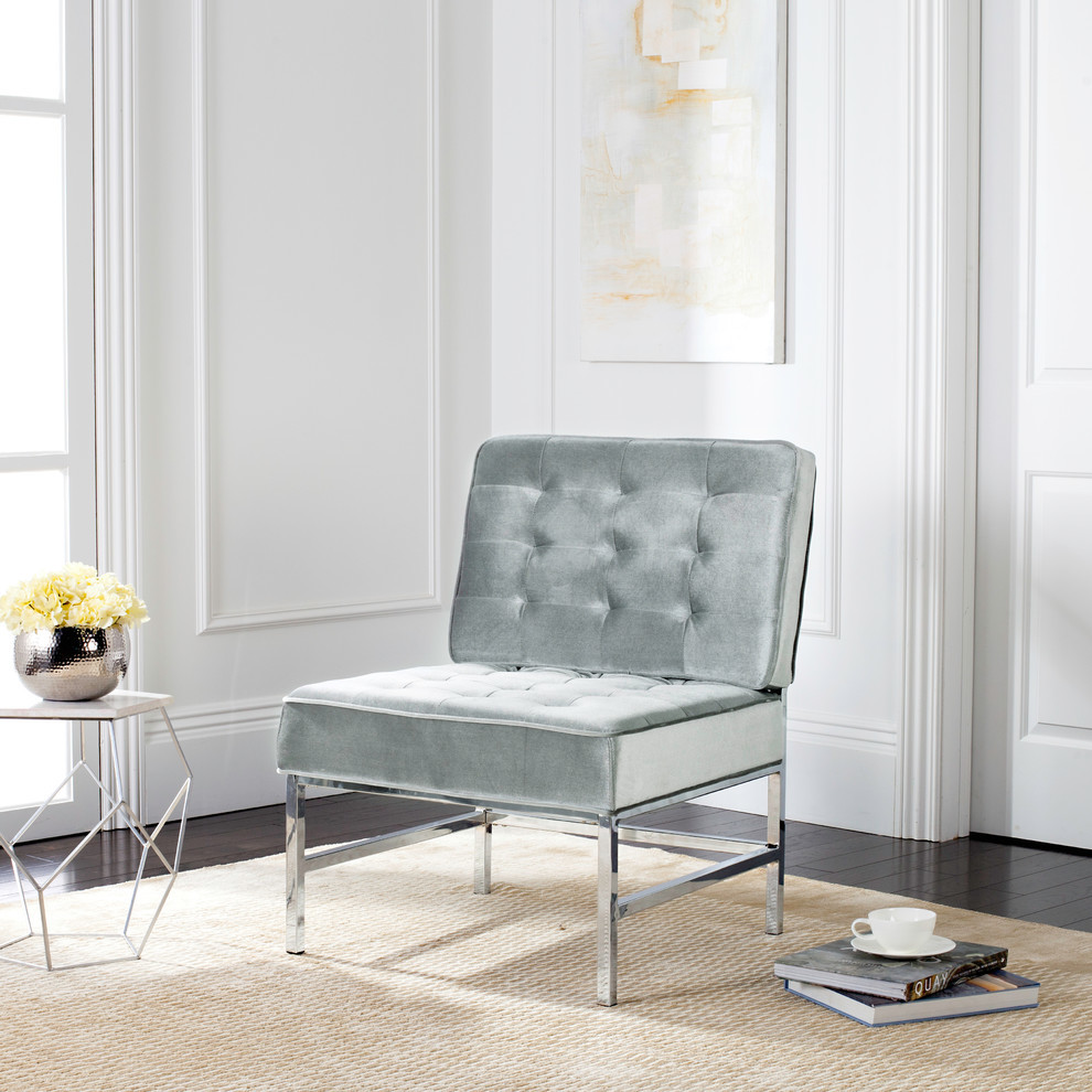 Ansel Modern Tufted Leather Chrome Accent Chair  Antique Taupe   Contemporary   Armchairs And Accent Chairs   by Safavieh  Houzz