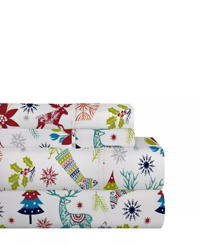 Celeste Home Luxury Weight Holiday Joy Printed Cotton Flannel Sheet Set Twin