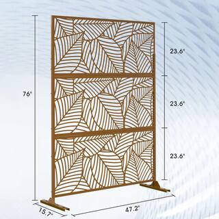 FENCY 76 in. H x 47.2 in. W Galvanized Metal Rust Outdoor Privacy Screens Garden Fence Leaf Pattern (3 Pieces in 1 Set) HD-NHB-S180120-RB-S092