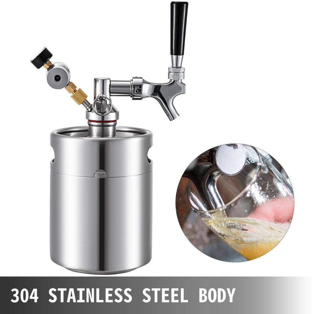 VEVOR Beer Mini Keg 68 Oz. Growler Pressurized Growler 304 Stainless Steel Portable Pressurized Beer Dispenser with Tap Faucet PJFPQ2L0000000001V0