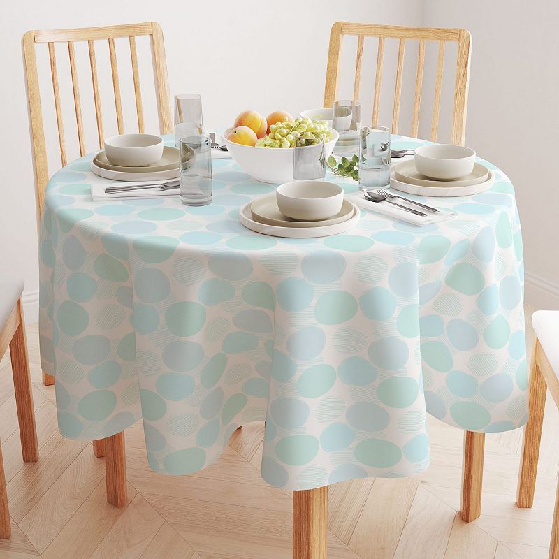 Round Tablecloth， 100% Polyester， 90 Round， Blue Polka Dot Scribble