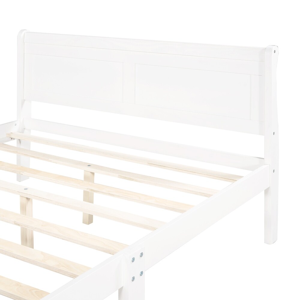 Queen Size Wood Platform Bed with Headboard  Footboard and Solid Wood Slats