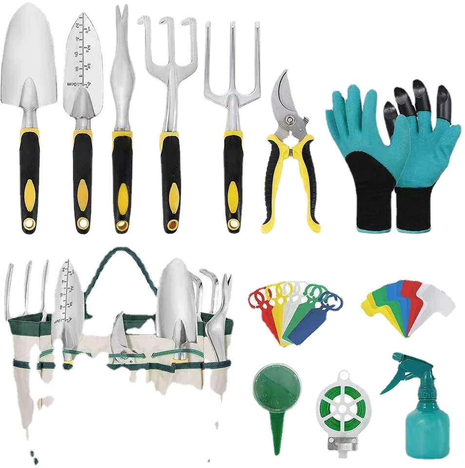 Garden Tools Set Kit Pruner Digging Supplies Lady Hand Tools Sets With Bag Rubber Handle Aluminum