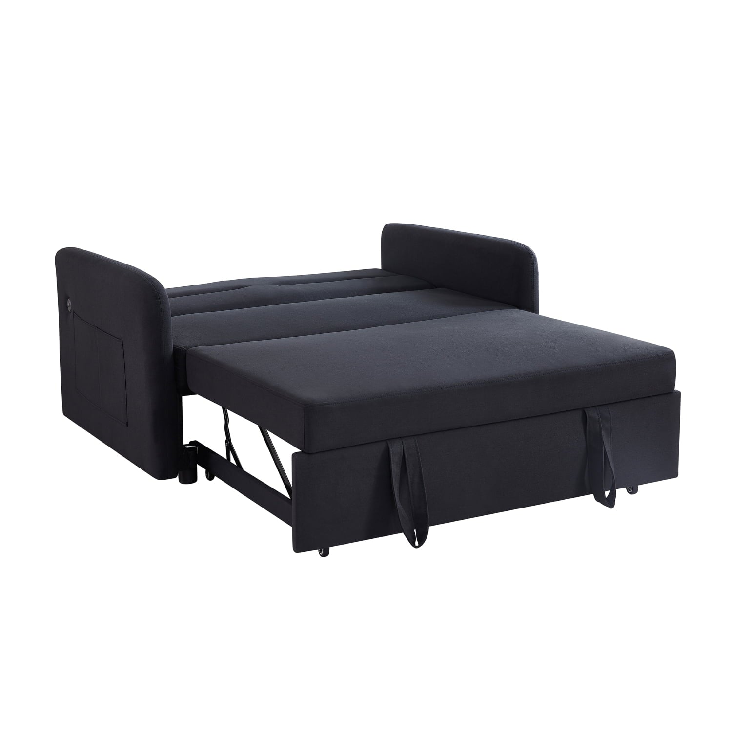 Holaki Velvet Convertible Loveseat Sleeper Sofa Bed with USB, 2 Seater Couch with Pull-Out Bed with 2 Lumbar Pillows for Small Living Room & Apartment, Black