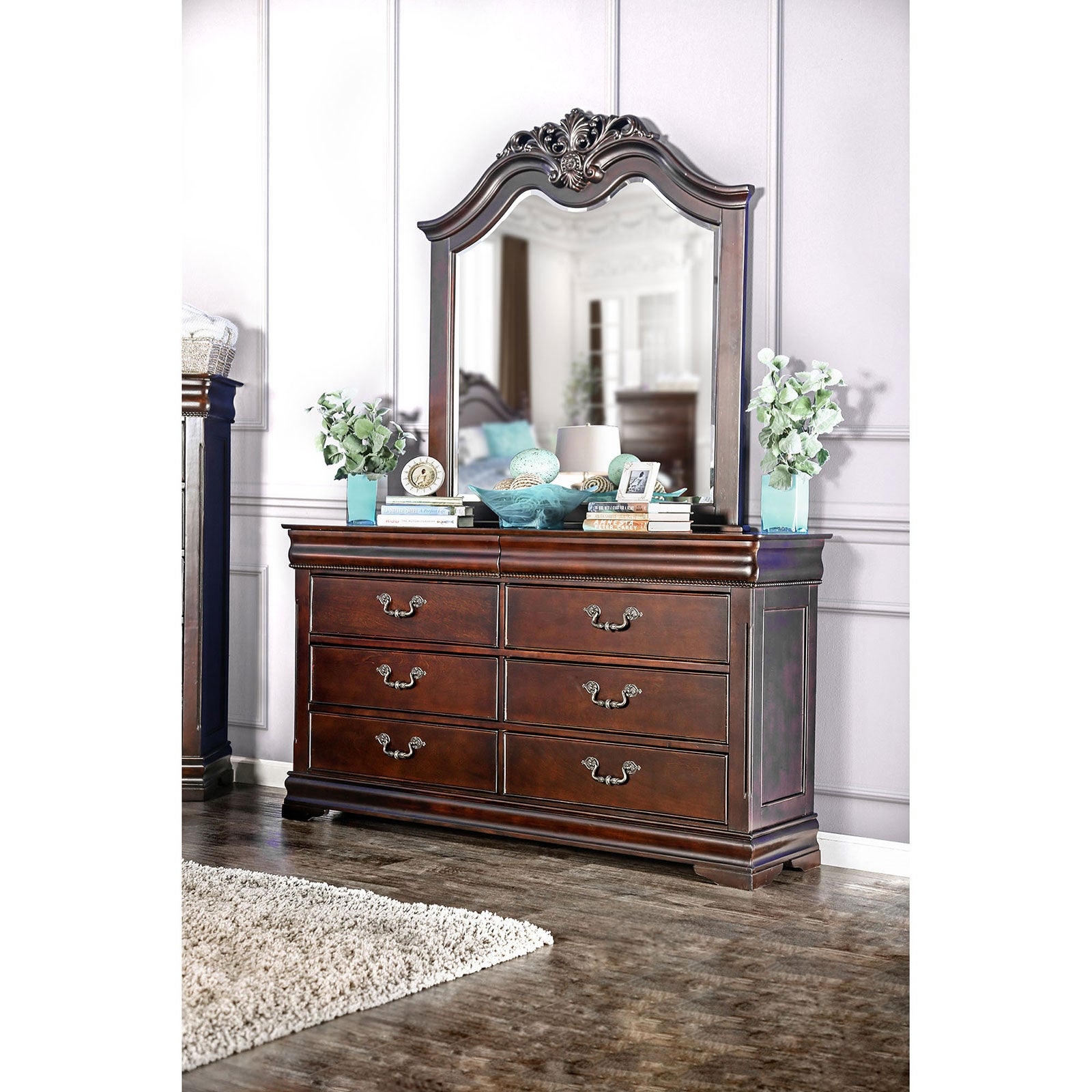 Wooden 8 Drawers Dresser in Cherry Finish - - 34443270