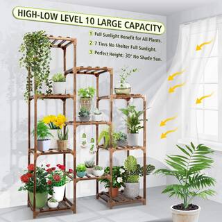 44.9 in. H Plant Stand Indoor Outdoor Tall Large Wood Plant Shelf Multi-Tier Flower Stands 10-Tire PU7JV1