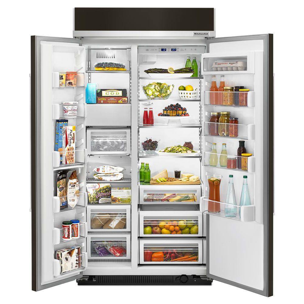 KitchenAid 25.5 cu. ft. Built-In Side By Side Refrigerator in Black Stainless with PrintShield KBSN602EBS