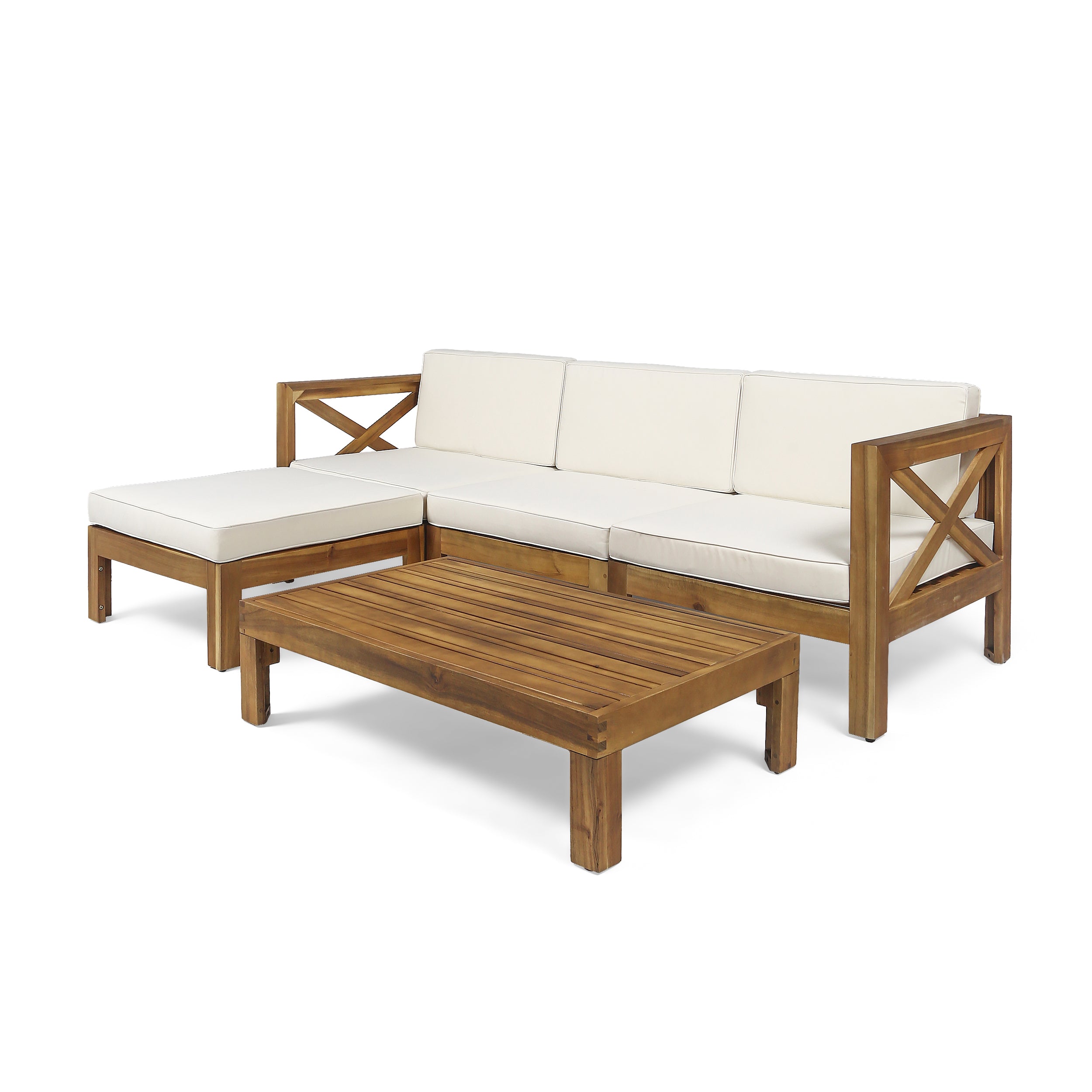 Mamie Outdoor Acacia Wood 5 Piece Sofa Set