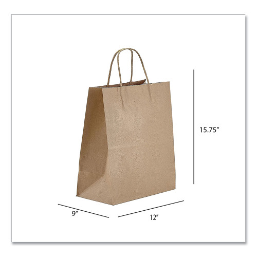 Prime Time Packaging Kraft Paper Bags， Regal， 12 x 9 x 15.75， Natural， 200/Carton (NK12916)