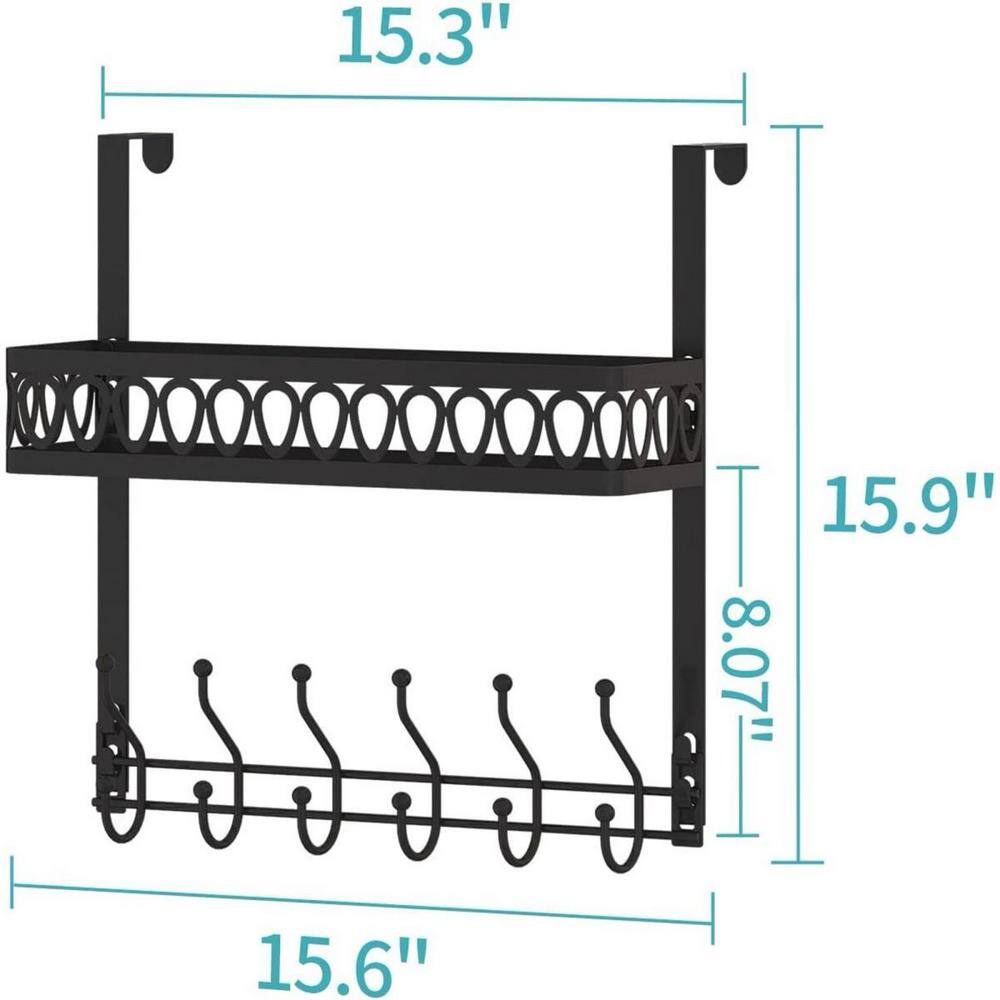 Aoibox 15.6 in. Shower Caddy Basket Metal Over the Door Hooks Door Hanger Organizer with Hooks  Racks in Black SNMX4749