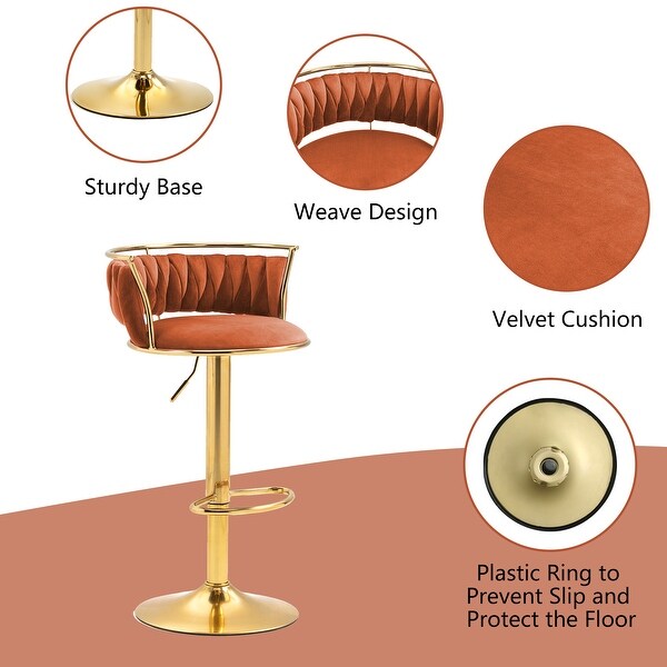 Velvet Swivel Bar Stools with Low Back and Footrest