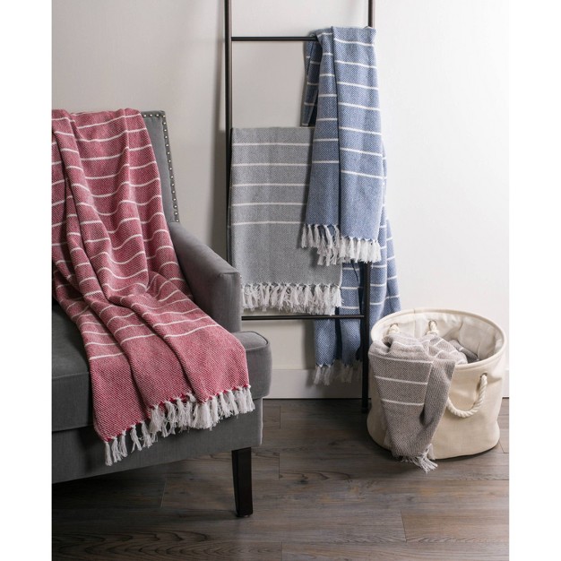 Thin Striped Throw Blanket Gray white Design Imports