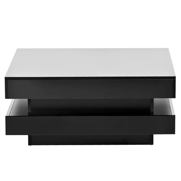 High Gloss 2-Tier Square Coffee Table with LED，31.5