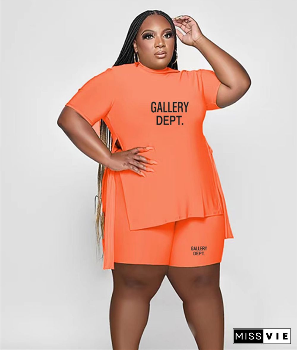 5XL Plus Size Side Slit T Shirts and Shorts Two Piece Set