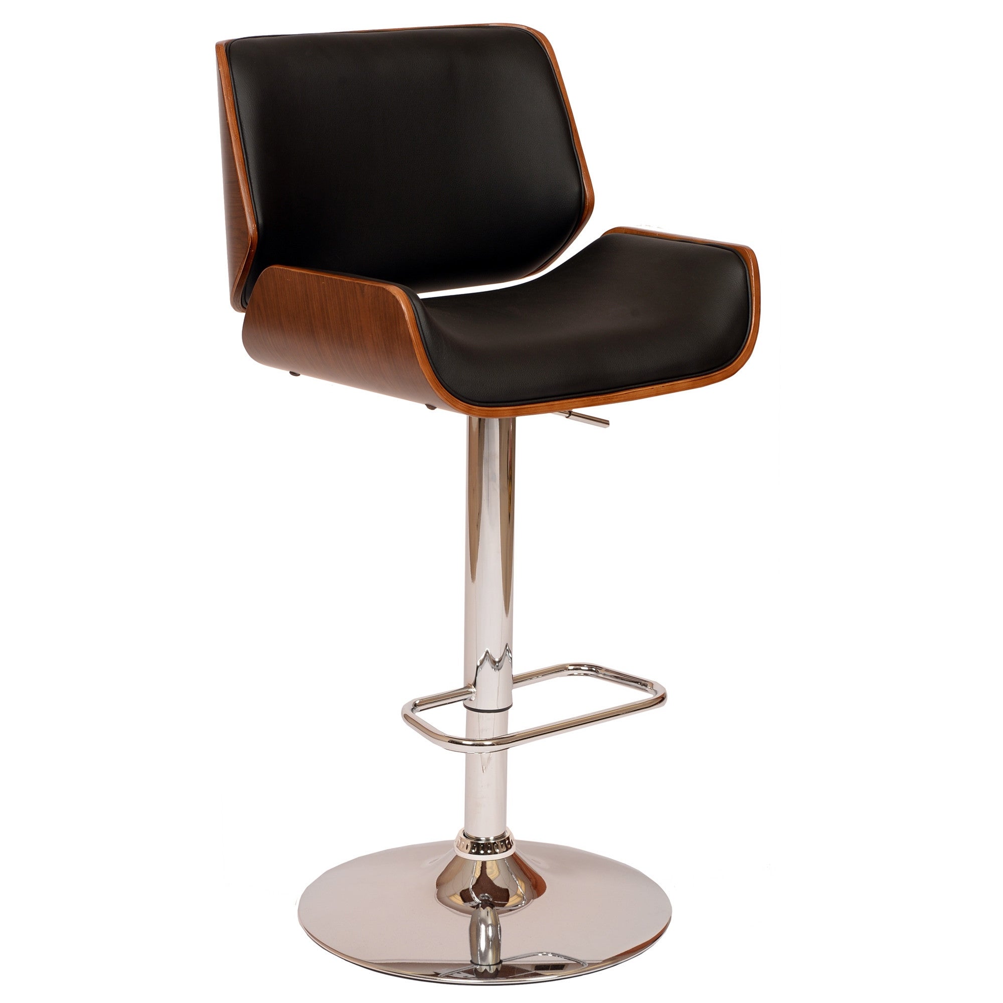 Black Upholstered Chrome Base Adjustable Bar Stool - 46