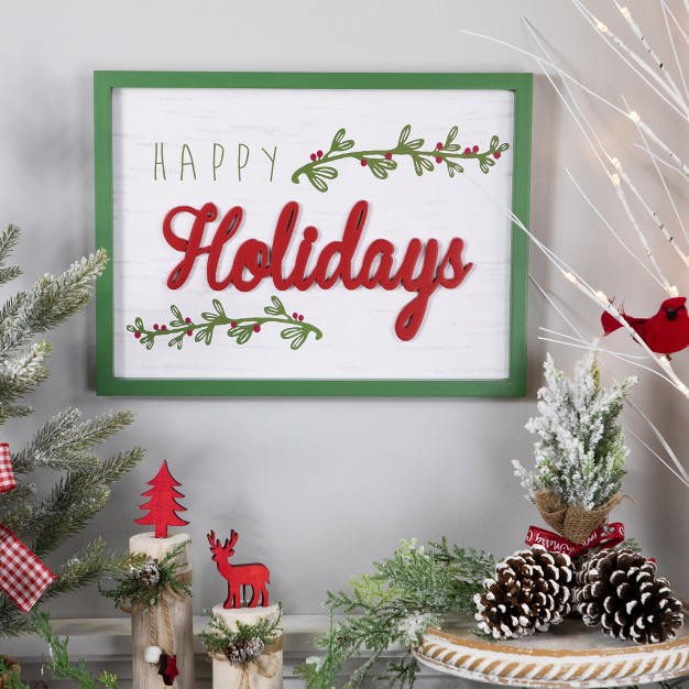 Framed quot happy Holidays quot Christmas Wooden Wall Sign