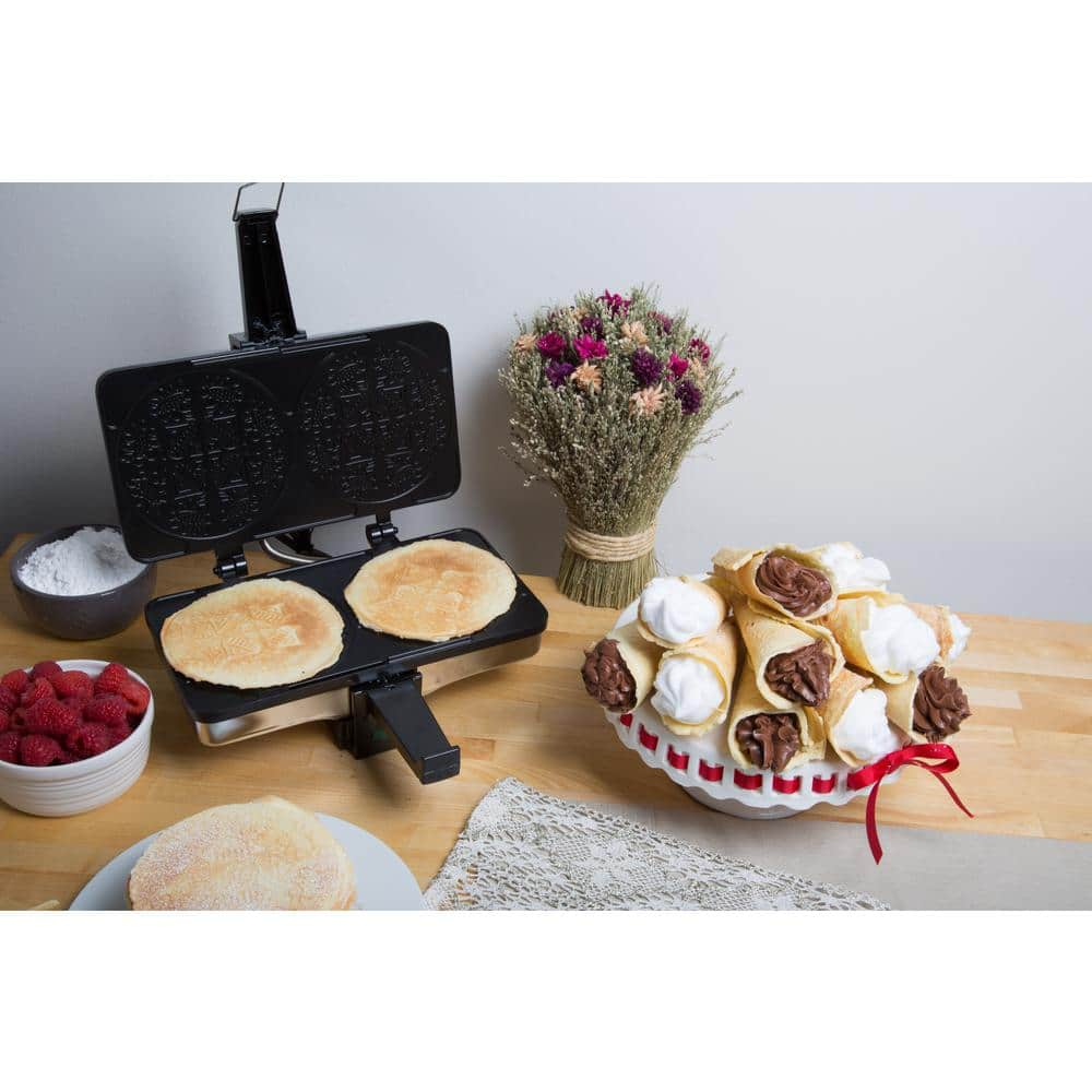 CucinaPro 2-Waffle Stainless Steel Krumkake Waffle Maker with Recipe Booklet 220-02