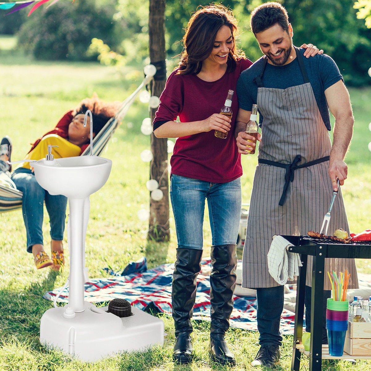 Zimtown 19L Outdoor Wash Basin Sink, Water Tank Faucet Removable, for Portable Tiolet and Camping, Perfect for BBQ, Patio, Backyard, Garden Use