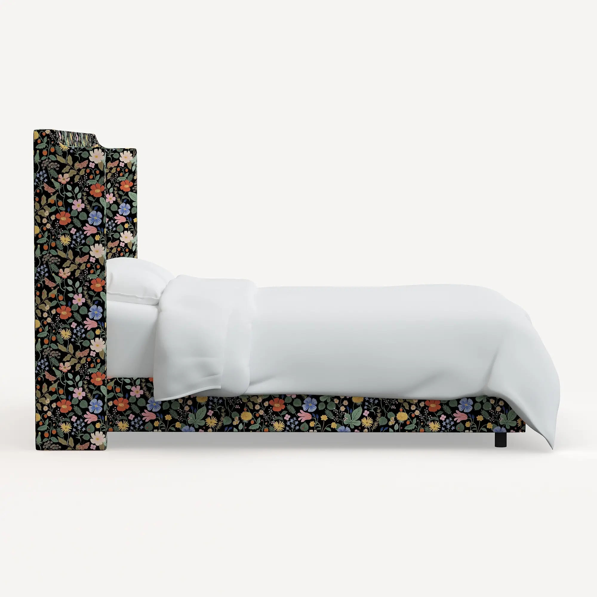 Rifle Paper Co Hawthorne Black Strawberry Fields Twin Wingback Bed