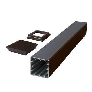 Fiberon CountrySide 5 in. x 5 in. x 45 in. Simply Brown Capped Composite Beveled Post Sleeve Kit with Cap and Skirt POST SLV KIT 45 S SB