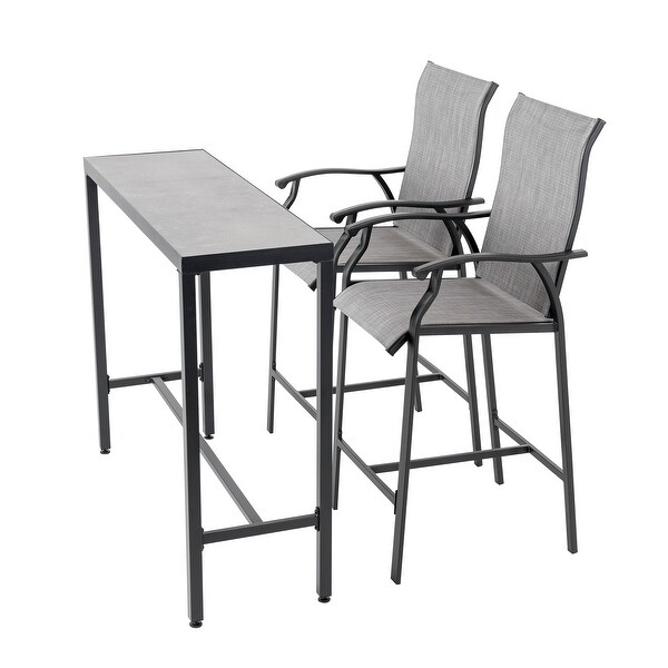 Patio 3Piece Textilene Bar Set with High Backrest，Black and Gray