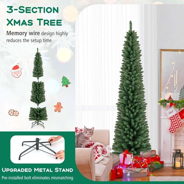 Costway 5/6/7/8 FT Pencil Christmas Tree Artificial Xmas Tree with