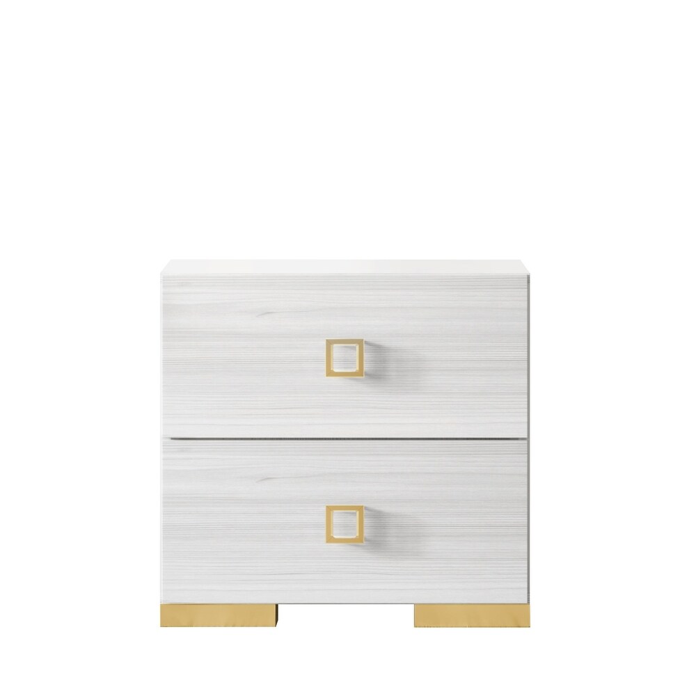 CraftPorch Modern Gold Legs Storage 2 Drawer Nightstand (Set of 2)