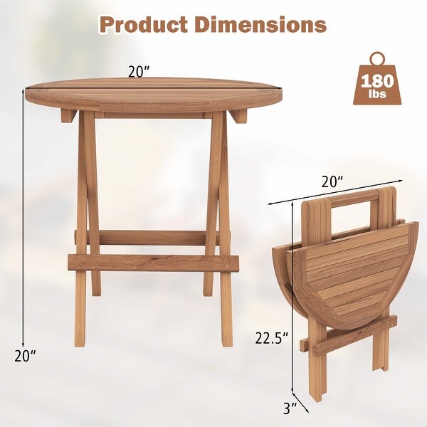 Patio Folding Side Table Indonesia Teak Wood Round Slatted Tabletop Portable