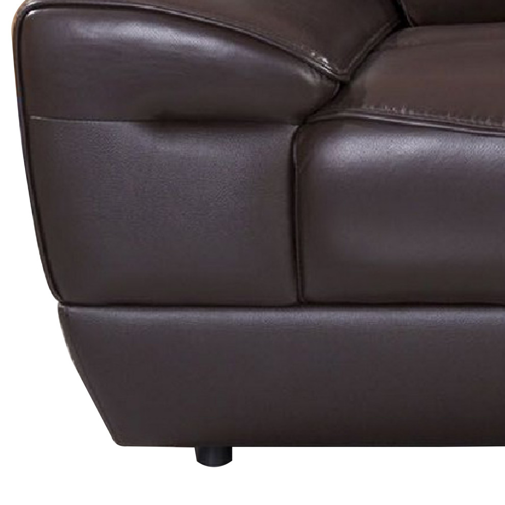 Leatherette Loveseat With Sloped Pillow Top Arms And Plastic Legs  Brown   Contemporary   Loveseats   by VirVentures  Houzz