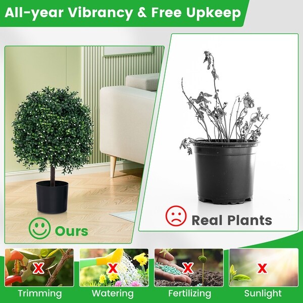 Gymax 2 PCS Artificial Boxwood Topiary Ball Tree w/UV Rated Leaves 343