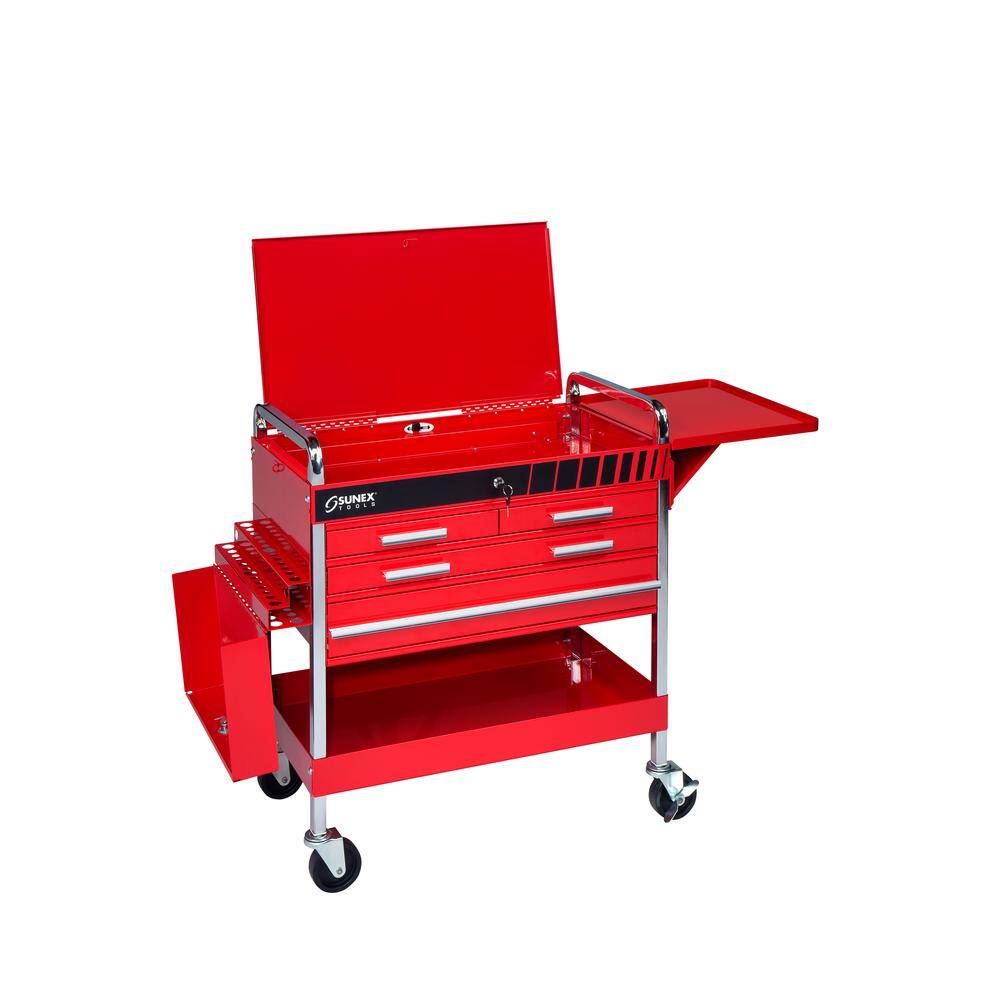 SUNEX TOOLS Deluxe 22 in. 4-Drawer Flip Top Utility Cart in Red 8013ADELUXE