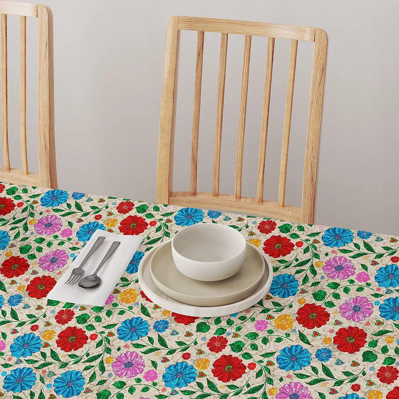 Round Tablecloth， 100% Polyester， 70 Round， Dots on Floral Landscape