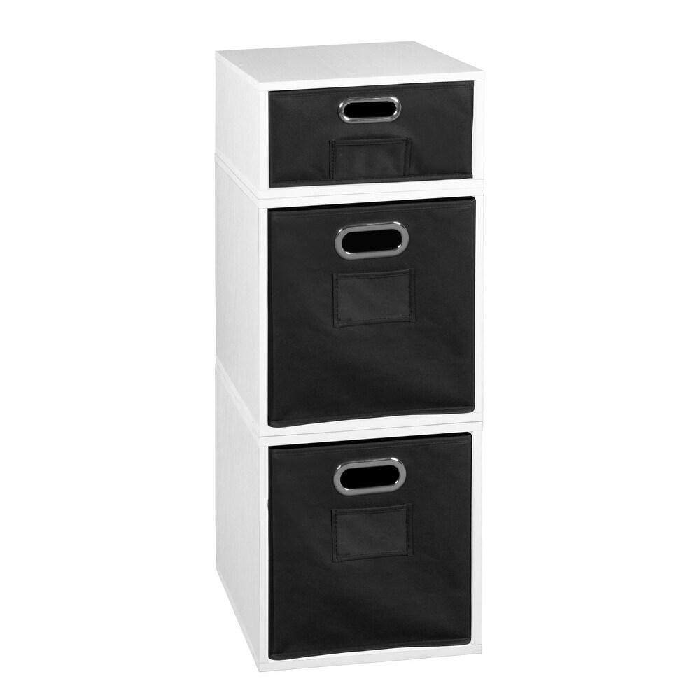 Noble Connect Storage Set  2 Full Cubes/1 Half Cube with Foldable Storage Bins  White Wood Grain/Black