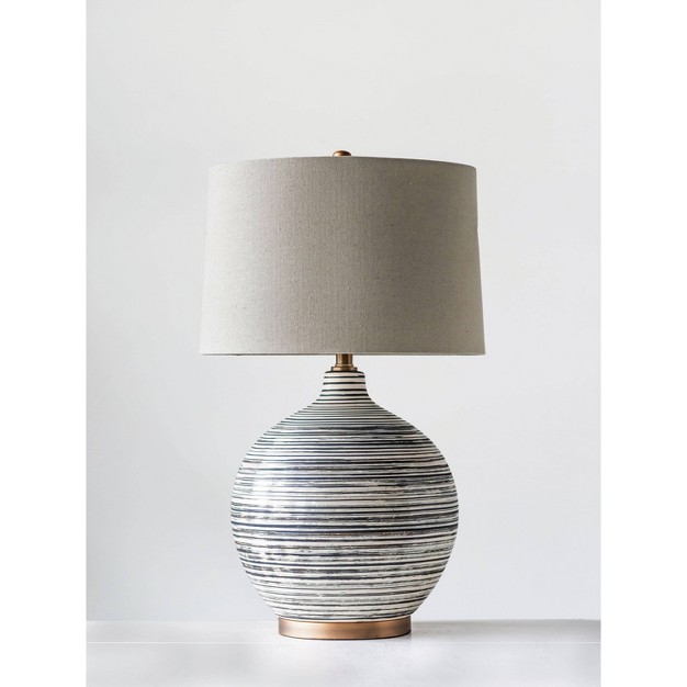 Textured Striped Ceramic Table Lamp With Linen Shade includes Led Light Bulb Black white gray Storied Home