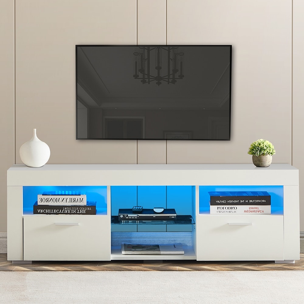 Modern LED TV Stand Media Console with LED lights  High Glossy   51L*14W*16Hinch