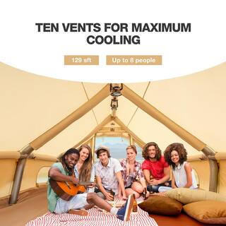 EROMMY 10 ft. x 13 ft. 8-Person Inflatable Camping Tent with Pump 129 sft Cabin Tent Cotton Canvas Tent in 4 Seasons BAAI012BG