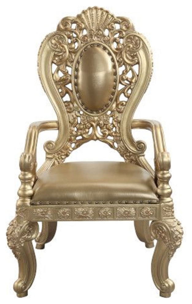 Armchair With Scrolled Crown Top Back And Ornate Motifs  Set of 2  Gold   Victorian   Armchairs And Accent Chairs   by VirVentures  Houzz