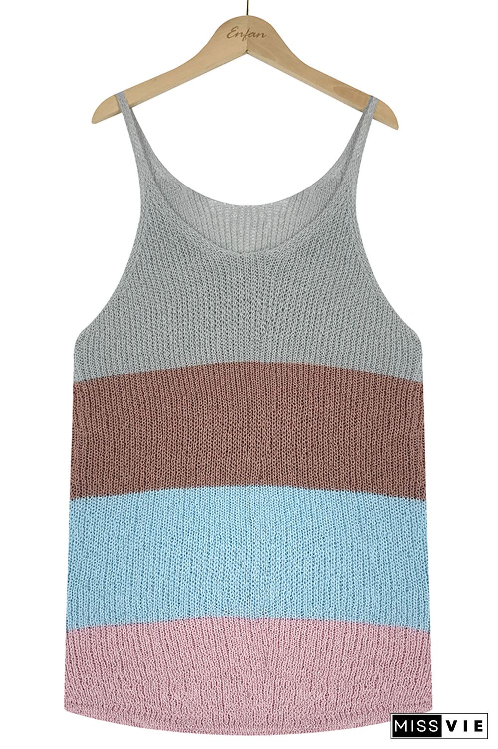 Color Block and Plain U Neck Knit Tank Top