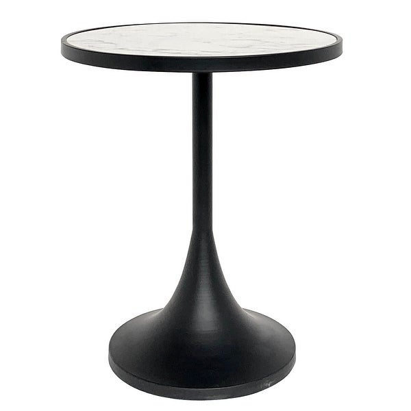 Matte Black Spun Metal and Faux Marble Top Accent Table