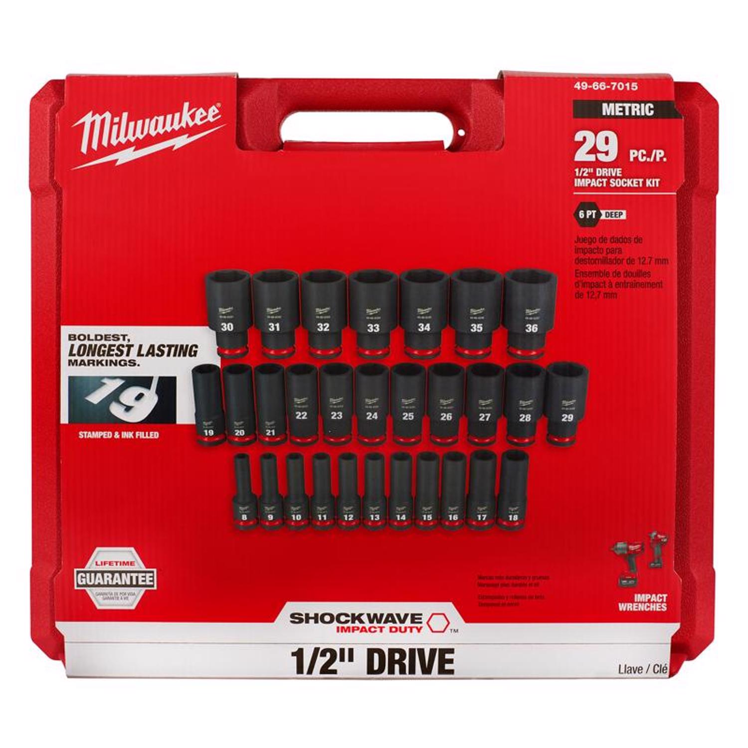 MW Shockwave 1/2 in. drive Metric 6 Point Deep Socket Set 29 pc