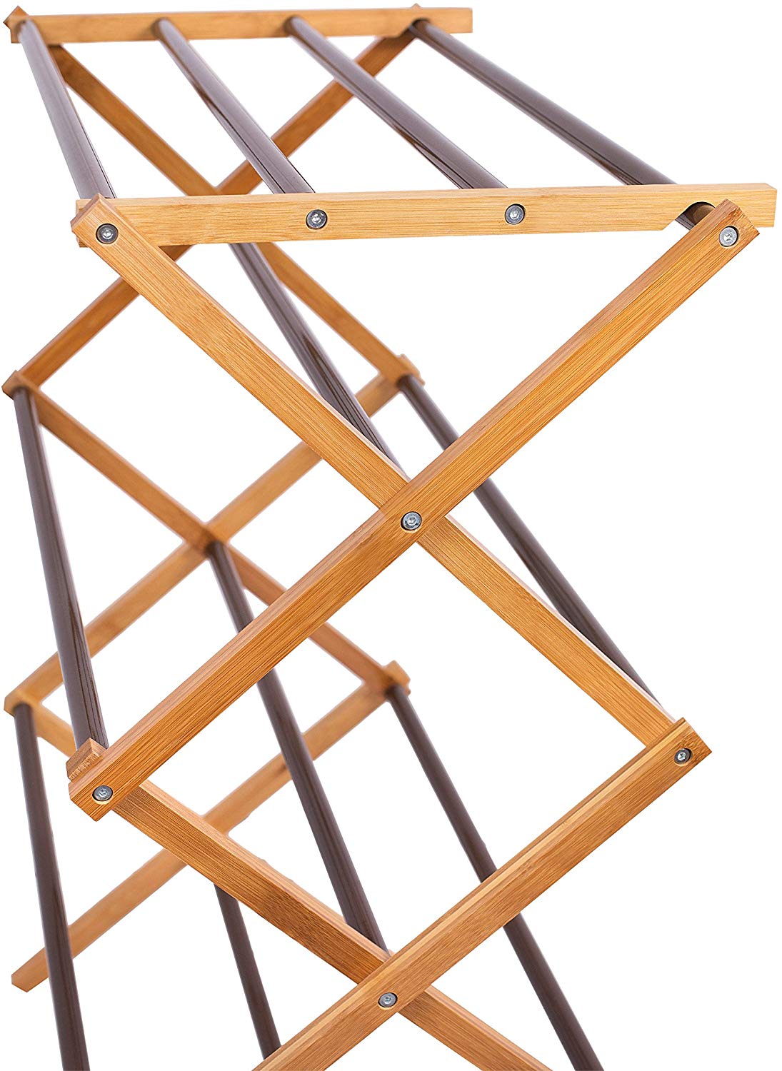 BirdRock Home 3-Tier Folding Steel Clothes Drying Rack - Walnut