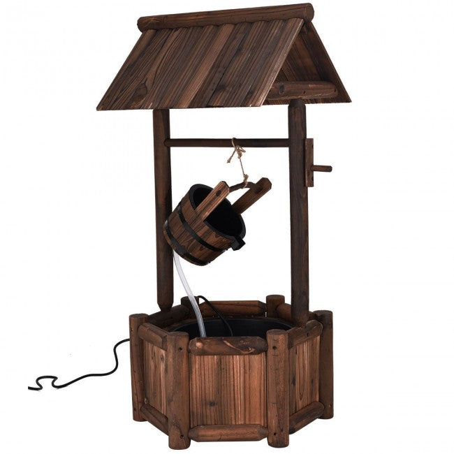 Garden Rustic Wishing Well Water Fountain Wooden Outdoor Electric Backyard Pump