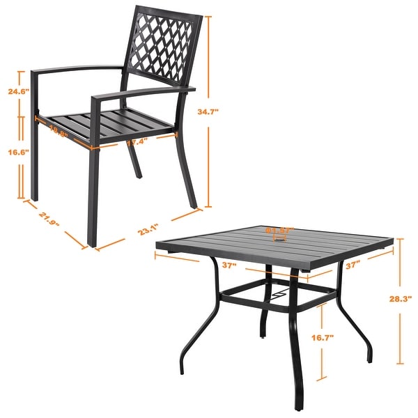 Outdoor 5/7 Piece Dining Set，Iron Finish，Black with Gold Speckles