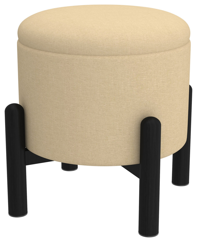 Mid Century Modern Fabric and Wood Round Storage Ottoman   Midcentury   Footstools And Ottomans   by WHI  Houzz